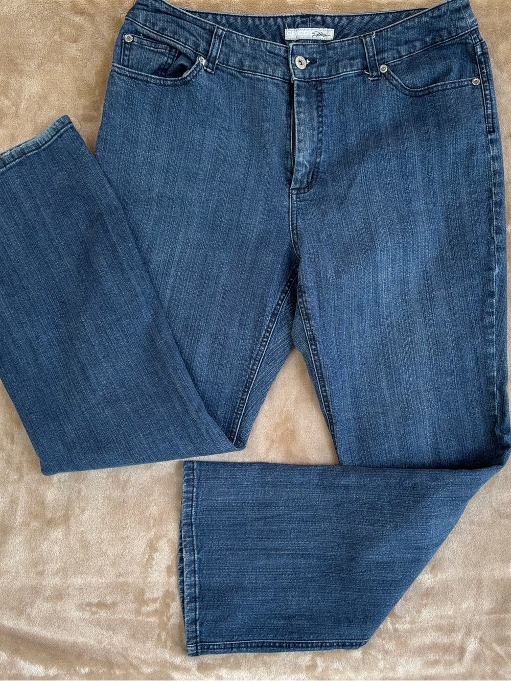Chicos Platinum, Straight-Leg Jeans, Chicos size 2 short, embellished pockets